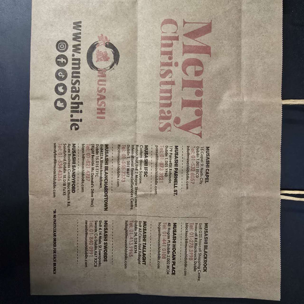MUSASHI CHRISTMAS CARRIER BAGS SIZE 1 250s / box 300mm x 210mm x 250 - Musashi Foods